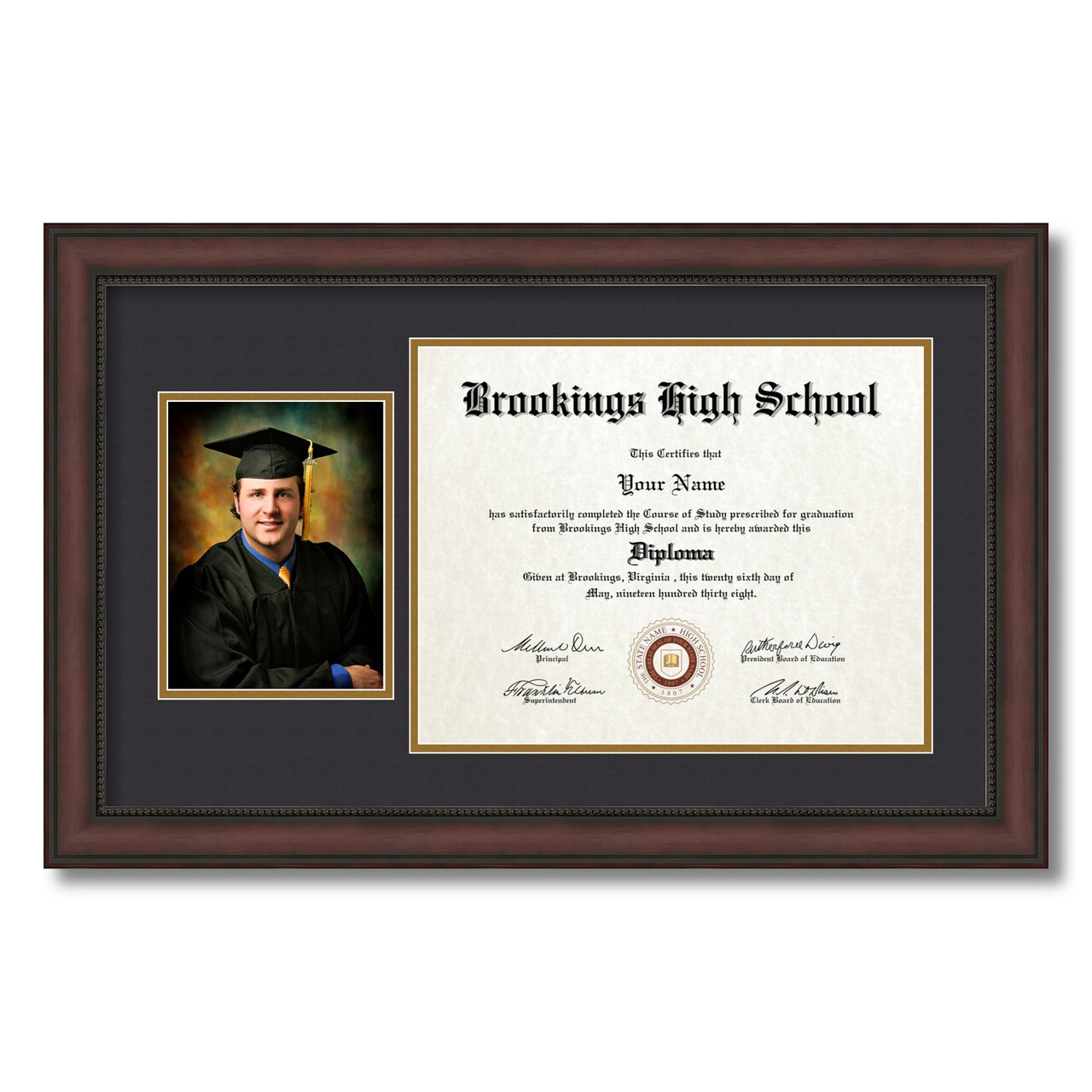 ArtToFrames 11x14 inch Diploma Frame with 6" x 8" Inch Image Opening - Framed with Black and Gold Mats, Comes with Regular Acrylic and Sawtooth Hanger for Wall Hanging (DT-11x14)